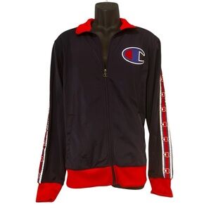 Champion Track Jacket men’s large blue red embroidered spell out logo y2k retro